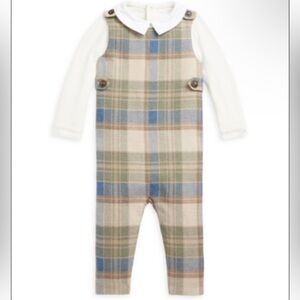 Ralph Lauren Boys 2 Piece Plaid Overall Set - 12M